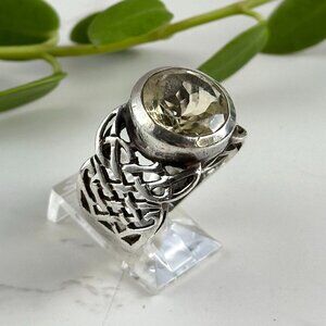 Sterling Silver & Citrine Ring By Silpada Size 9 Intricate Openwork Design